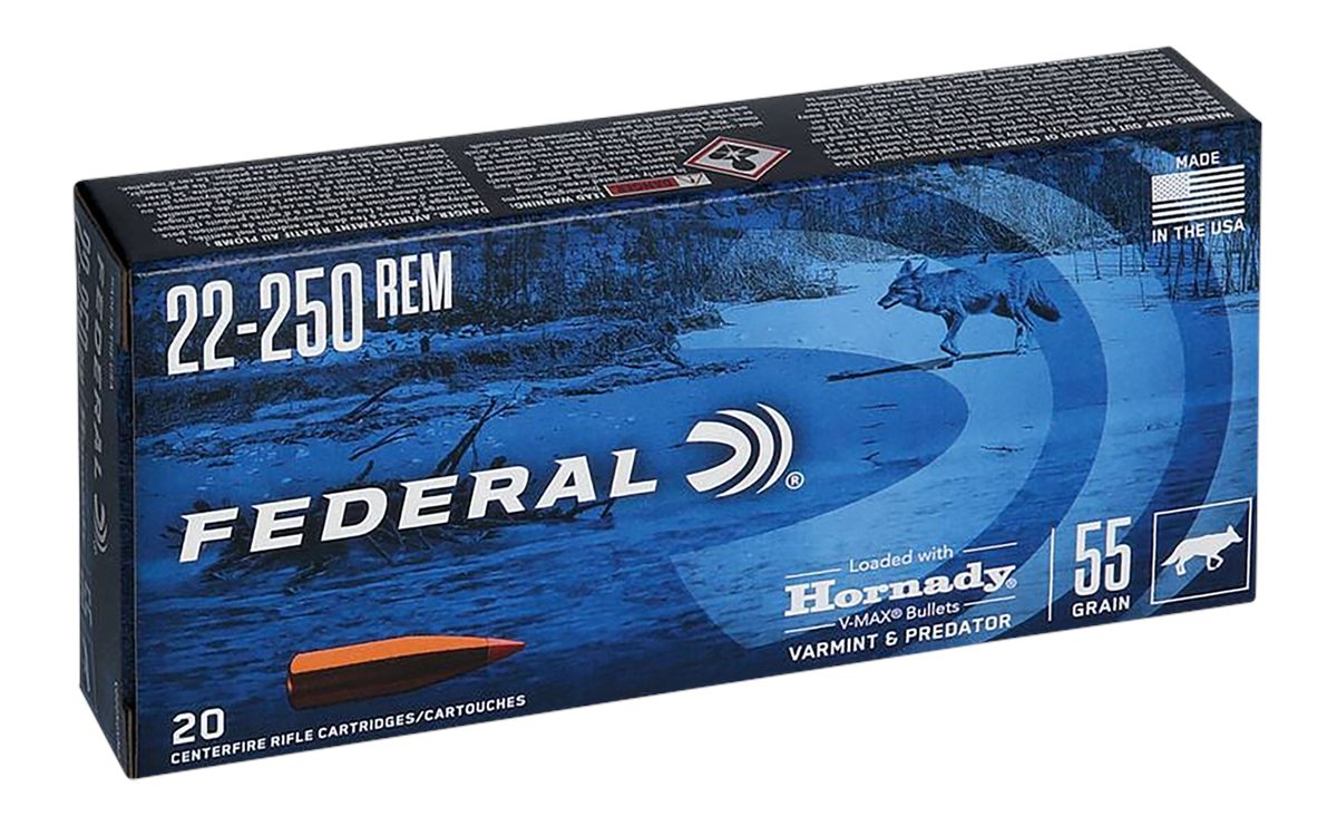 Federal V22250VM2 Varmint Predator 22-250 Rem 55gr Hornady V-Max 20 Per Box
