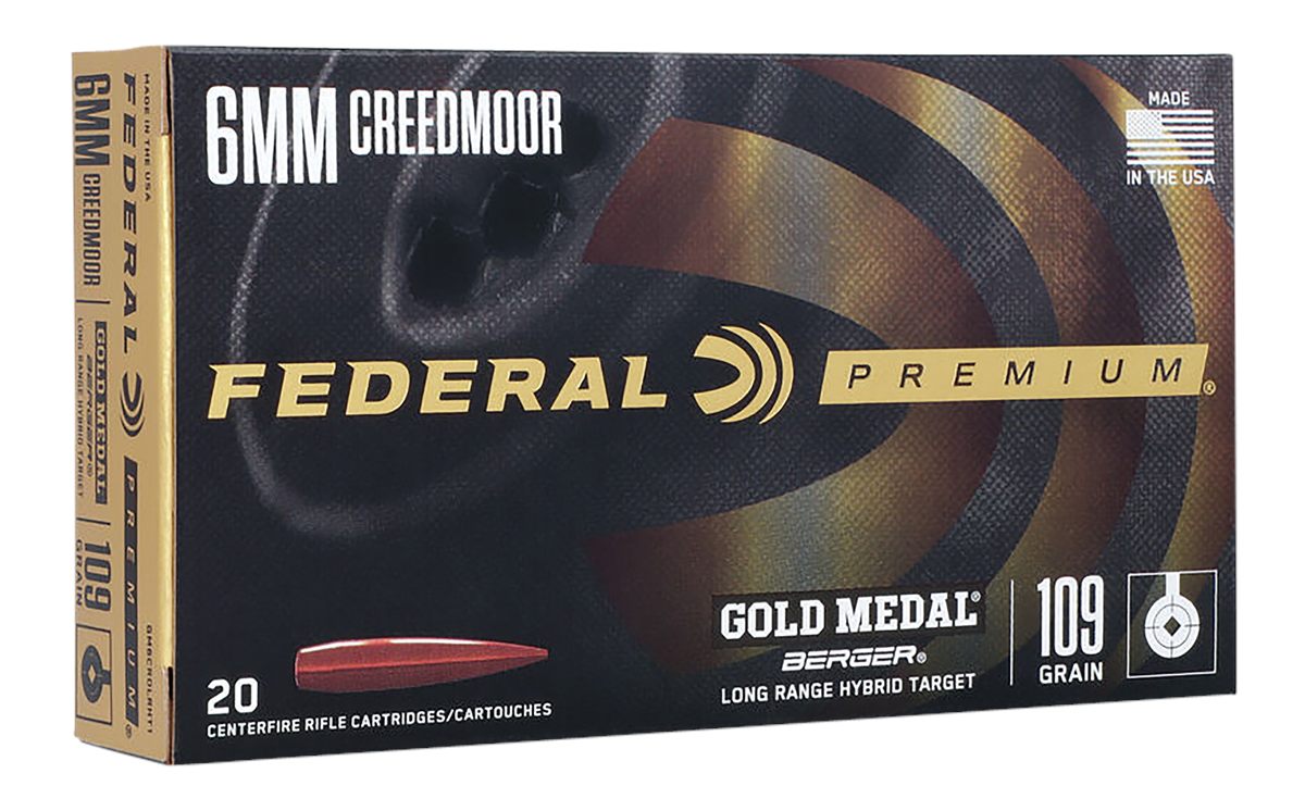 Federal GM6CRDLRHT1 Premium Gold Medal 6mmCreedmoor 109gr Berger Long Range
