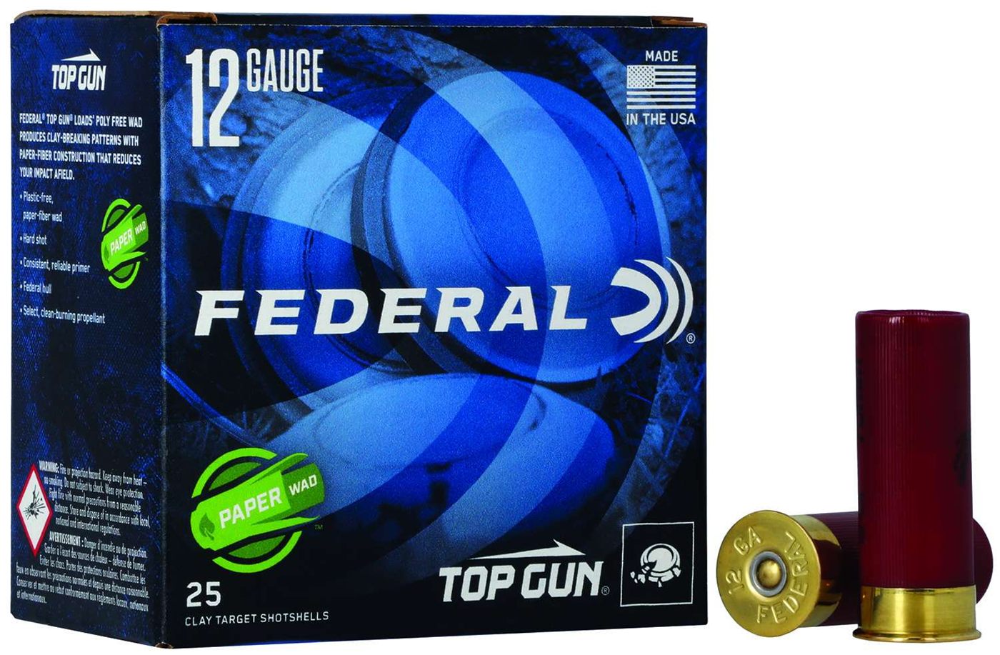 Federal Top Gun Paper Wad Shotshells 12 ga 2-3/4in 1/8 oz 1200 fps 8 25/ct