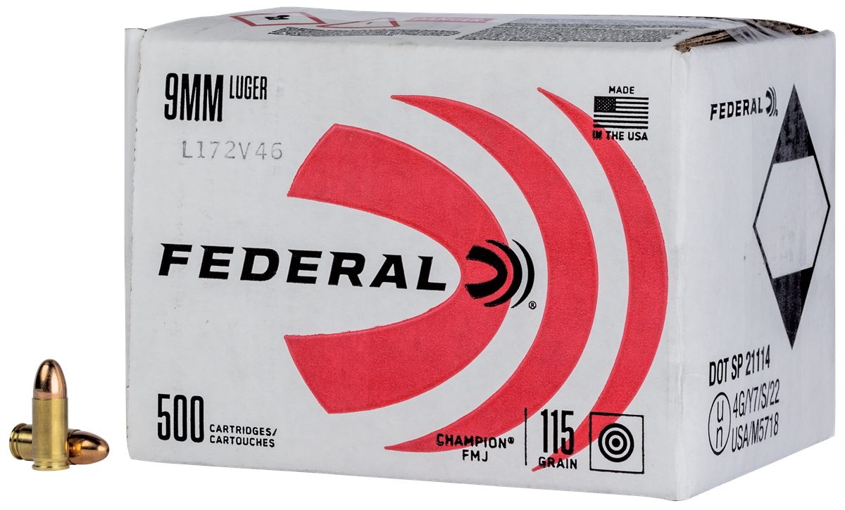 Federal Cartridge C9115A500 Champion Training 9mmLuger 115gr Full Metal Jac