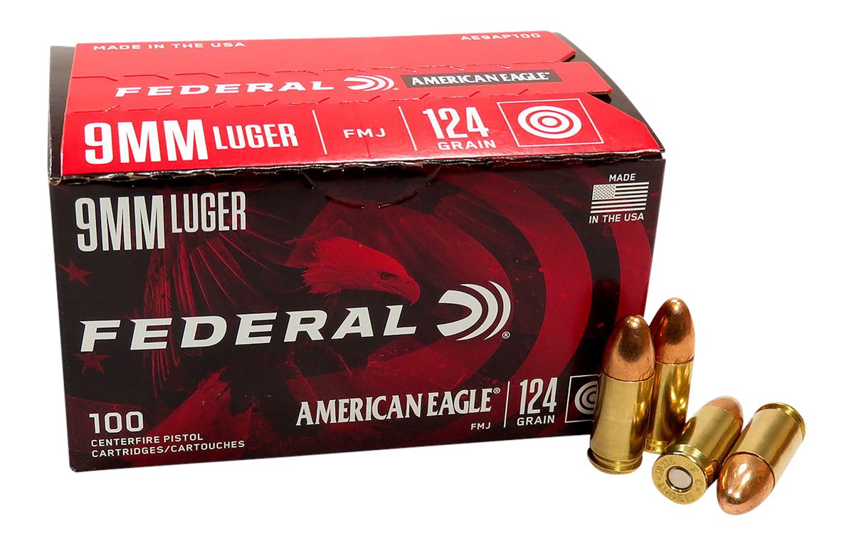 Federal Cartridge AE9AP100 American Eagle Handgun 9mmLuger 124gr Full Metal