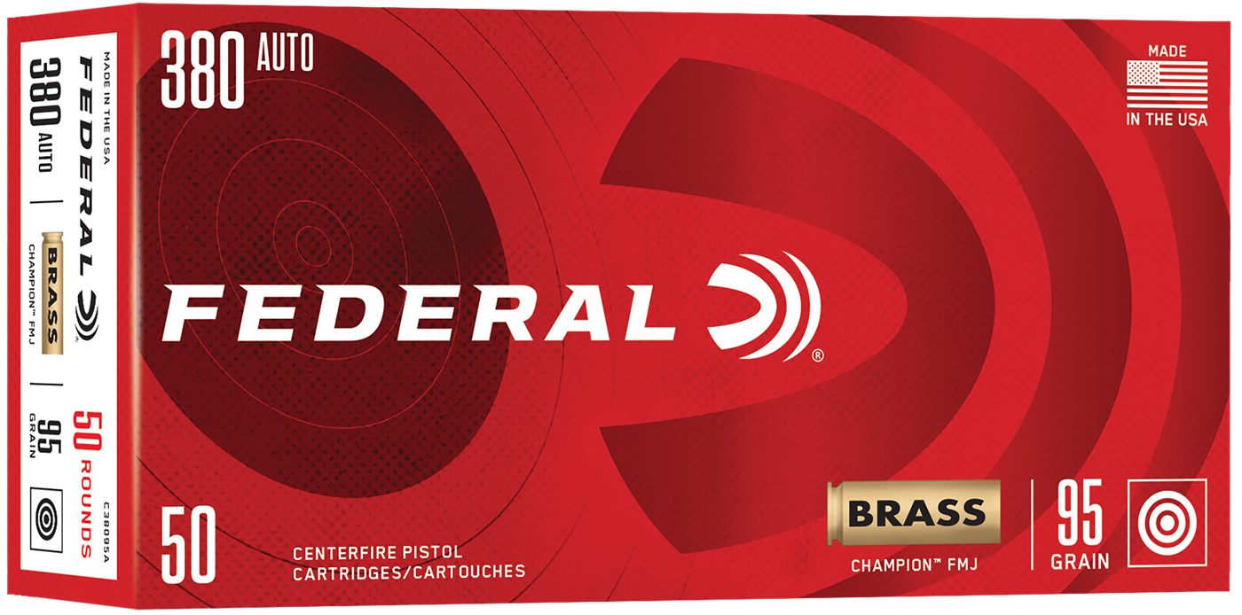 Federal Ammo C38095A Champion 380ACP 95gr Full Metal Jacket 50 Per Box/20 C