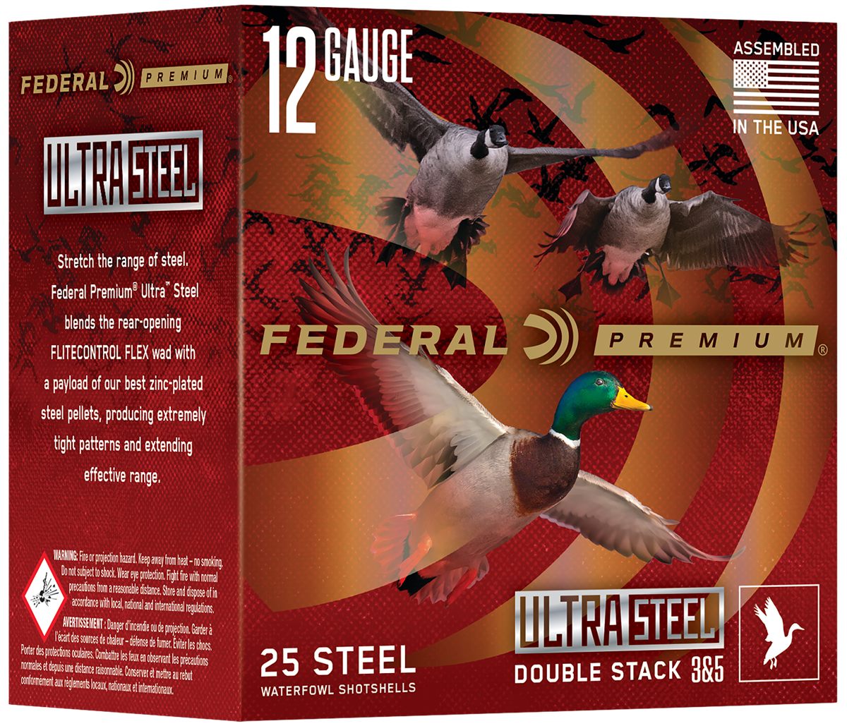 Federal Premium Ultra Steel Shotshells 12ga 3in 1/4oz 1450 fps 2 4 10/ct