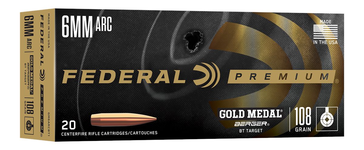 Federal Gold Medal Berger Rifle Ammunition 6mm ARC 108gr OTM 2950 fps 20/ct