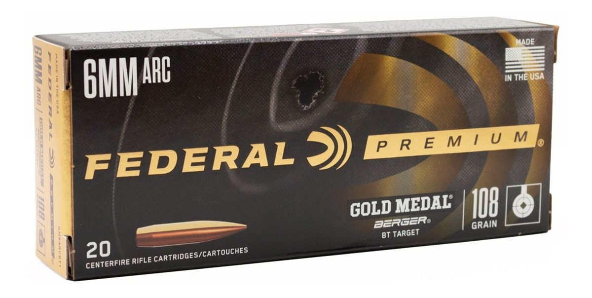 Federal Gold Medal Berger Rifle Ammunition 6mm ARC 108gr OTM 2950 fps 20/ct view 2