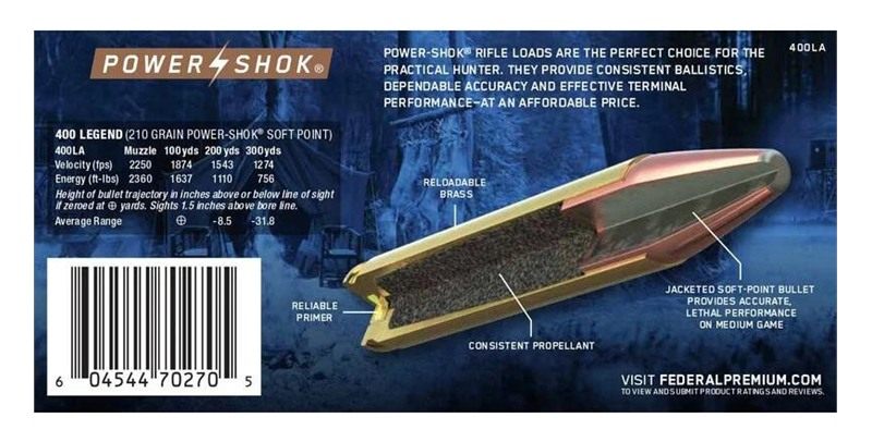 Federal Power-Shok Rifle Ammunition 400 Legend 210gr SP 2250 fps 20/ct view 2