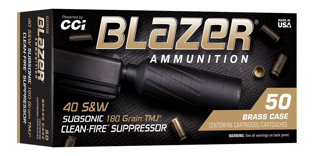 CCI Ammunition Blazer Brass Clean-Fire Suppressor Handgun .40 S W 180gr TMJ