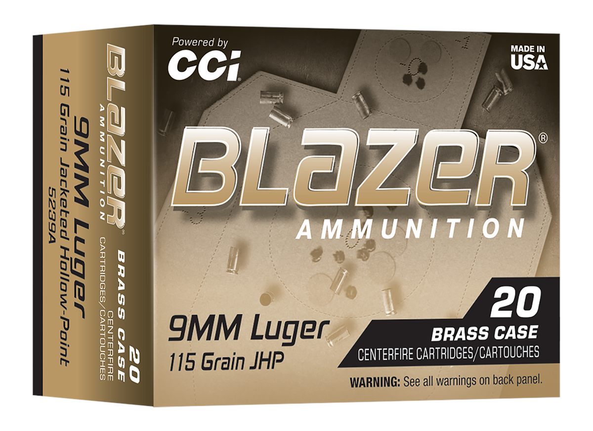 CCI Ammunition Blazer Brass Handgun 9mm Luger 115gr JHP 1145 fps 20/ct