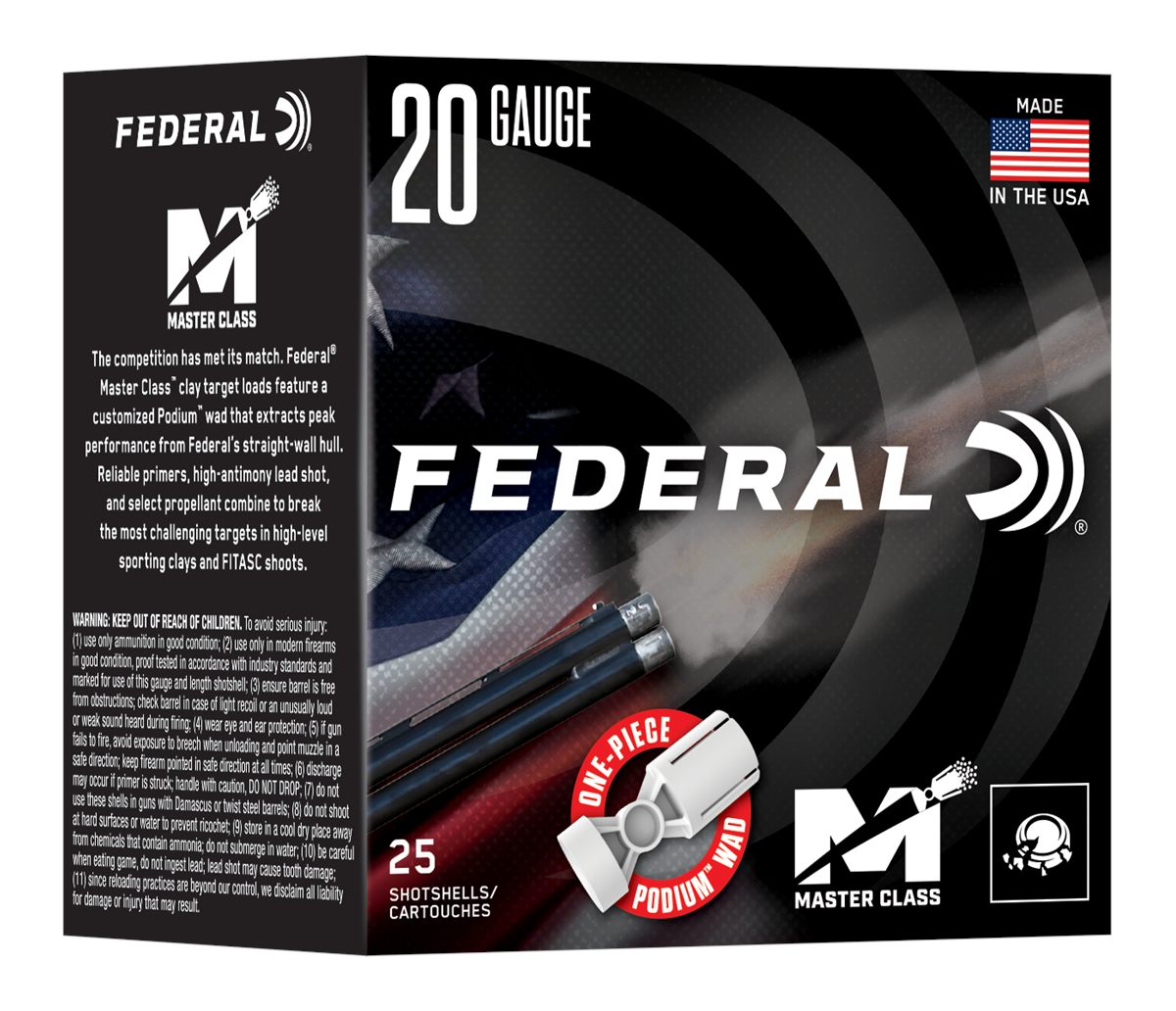 Federal Master Class Shotshells 20ga 2-3/4in 7/8oz 1250fps 7.5 25/ct