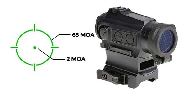 Holosun HE515CMGR 515 Black Anodized 1 x 20 mm 2 MOA Green Dot/65 Circle Mu view 4
