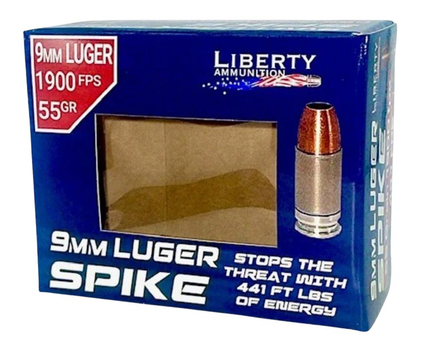 Liberty Ammunition Spike Handgun 9mm Luger 55gr HP 1900 fps 20/ct