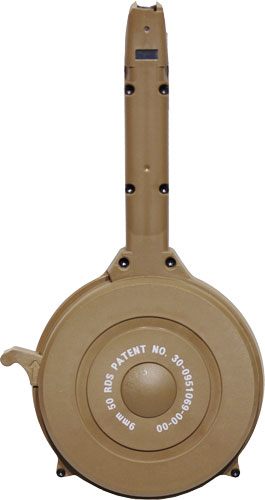 IVER JOHNSON MAGAZINE POLYMER FITS GLOCK 9MM 50RD DRUM TAN