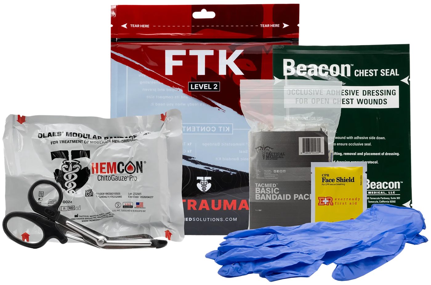 FTK TacMed Solutions Field Trauma Kit Level 2, (FTK) Compact Waterproof wit