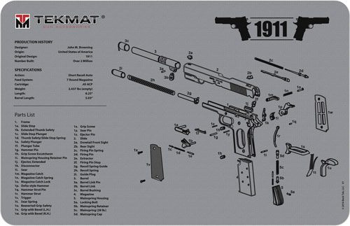 TekMat Armorers Bench MAT 11inX17in 1911 Pistol Grey