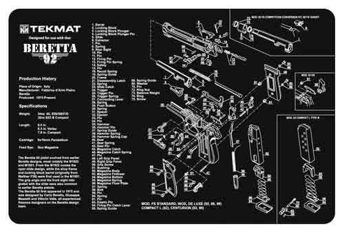 TekMat Armorers Bench MAT 11inx17in Beretta 92 Pistol