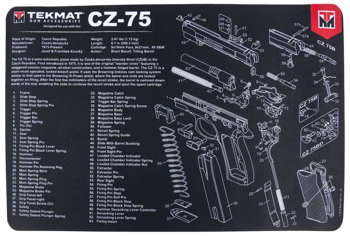 Tekmat TEKR17CZ75 CZ 75 Cleaning Mat Black/White Rubber 11inx17in Parts Dia