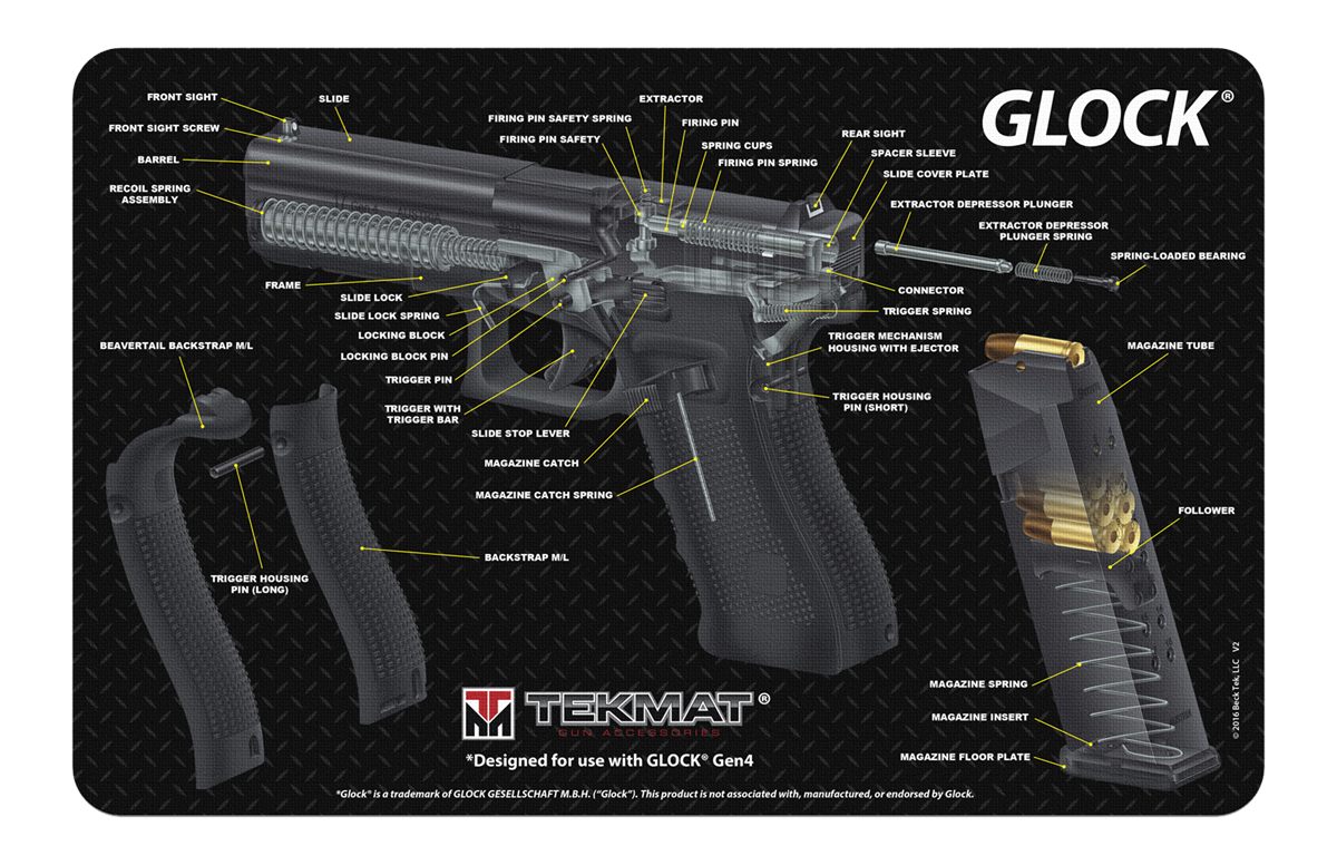 Tekmat TEKR17GLOCKCA Cleaning Mat Multi-Color Rubber 11inx17in Glock 3D Cut