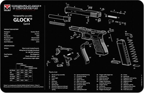 Tekmat TEKR17GLOCKG4 Glock Gen4 Cleaning Mat Black/White Rubber 11inx17in P