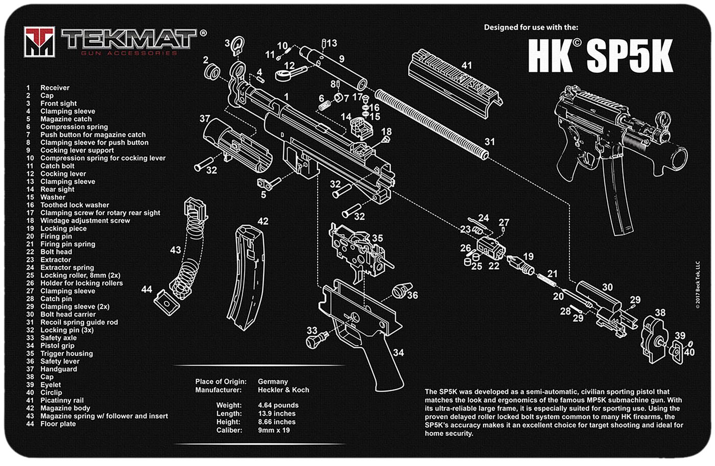 TekMat TEKR17HKSP5K HK SP5K Cleaning Mat Black/White Rubber 11inx17in Parts