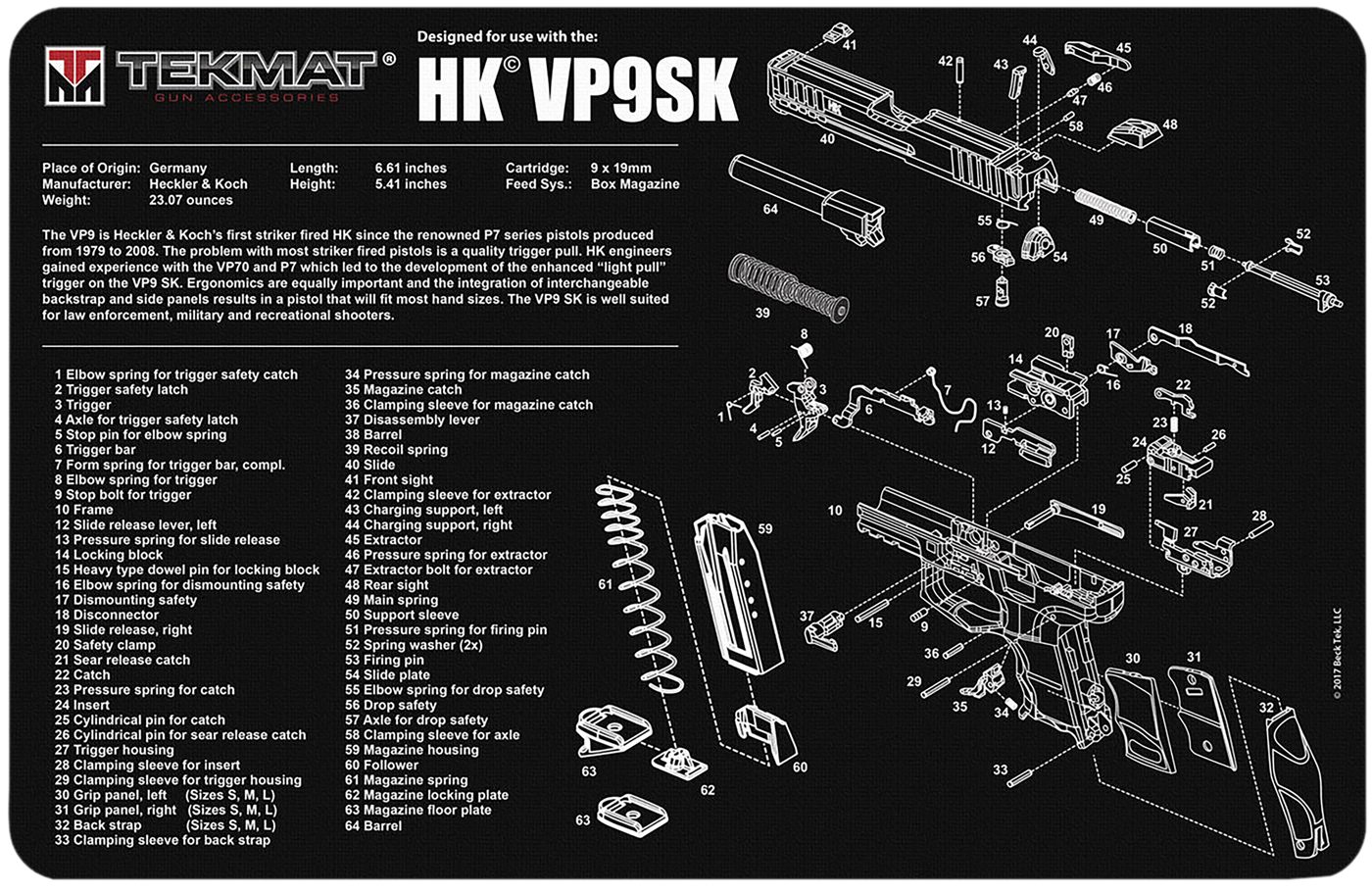 Tekmat TEKR17HKVP9SK HK VP9SK Cleaning Mat Black/White Rubber 11inx17in Par