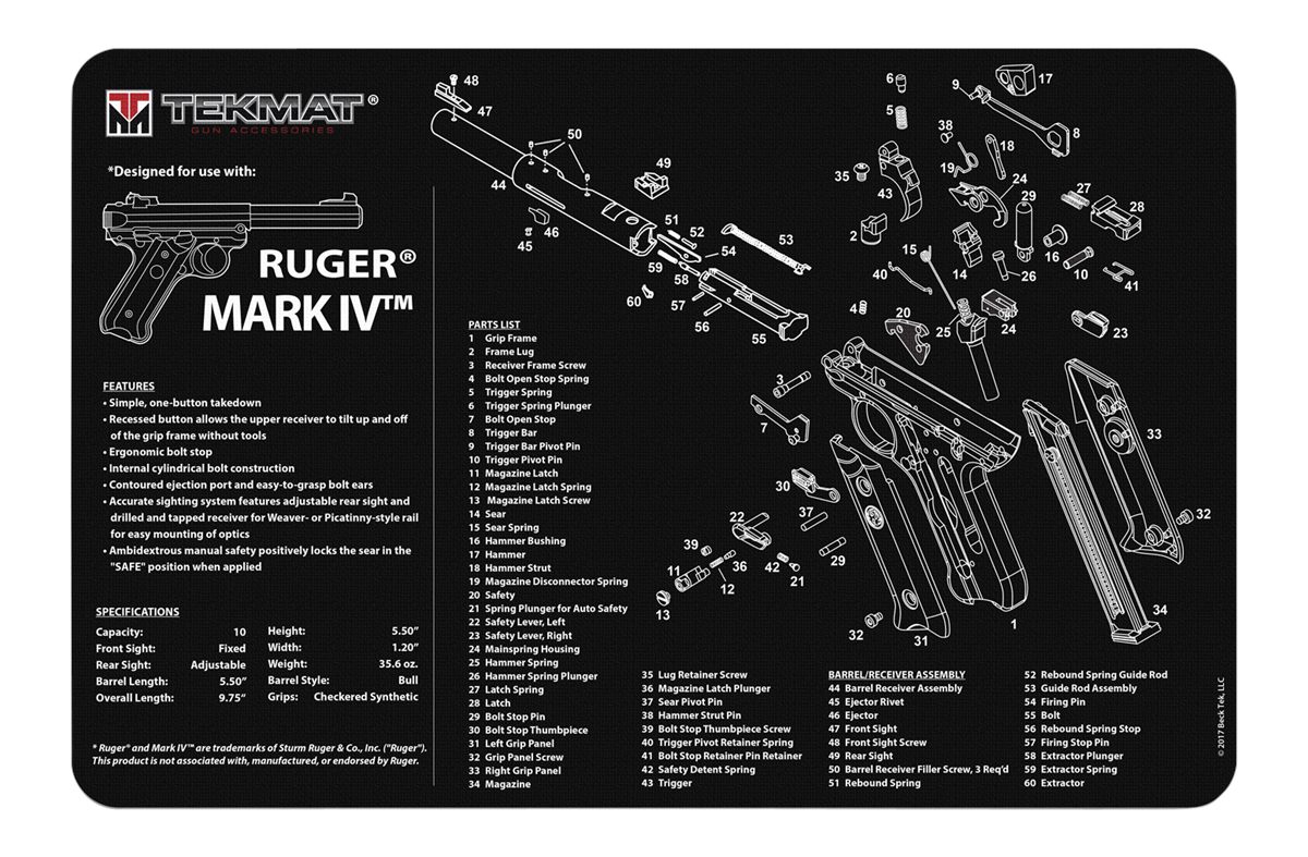 Tekmat TEKR17RUGERMK4 Ruger Mark IV Cleaning Mat Black/White Rubber 11inx17