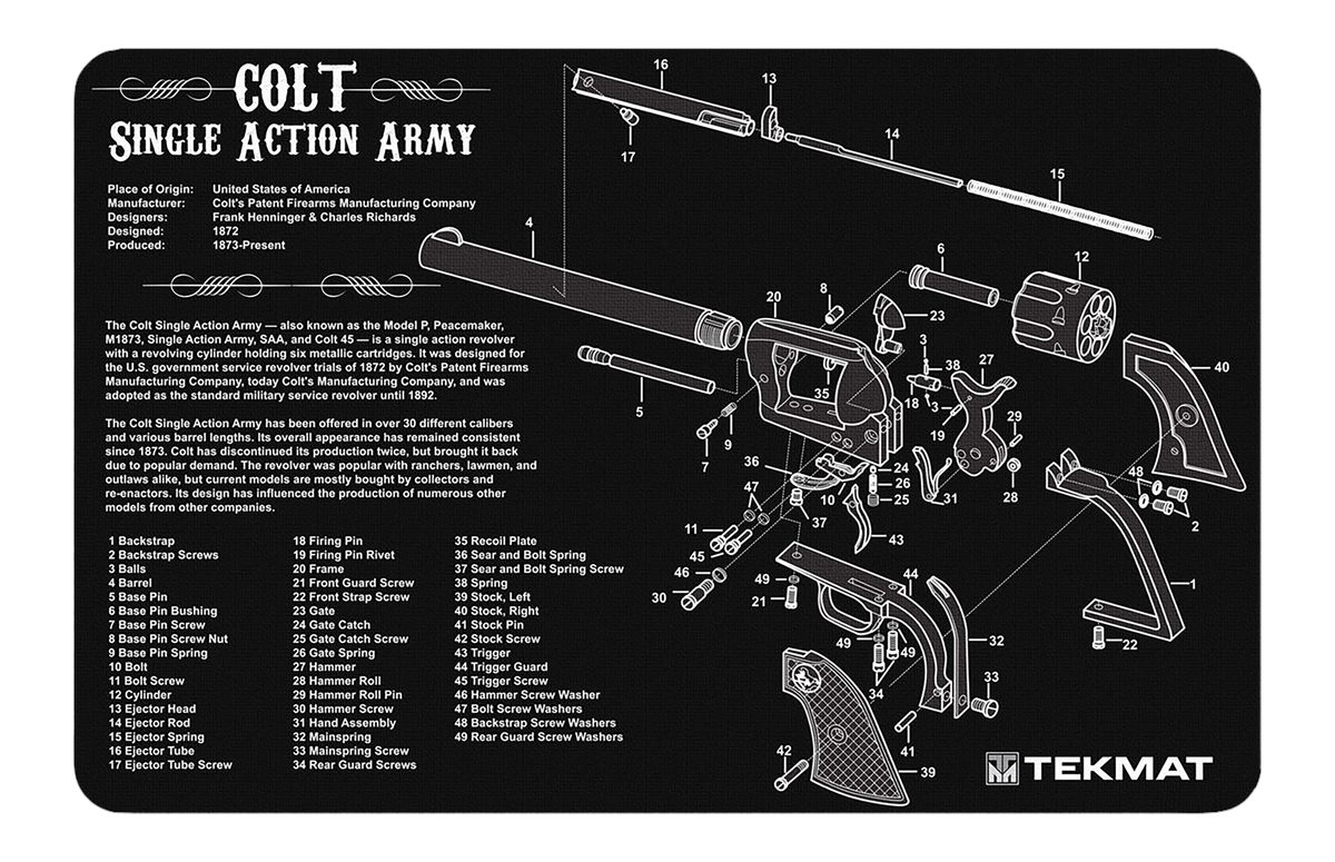 Tekmat TEKR17SAA Cleaning Mat Black/White Rubber 11inx17in Colt Revolver Ar