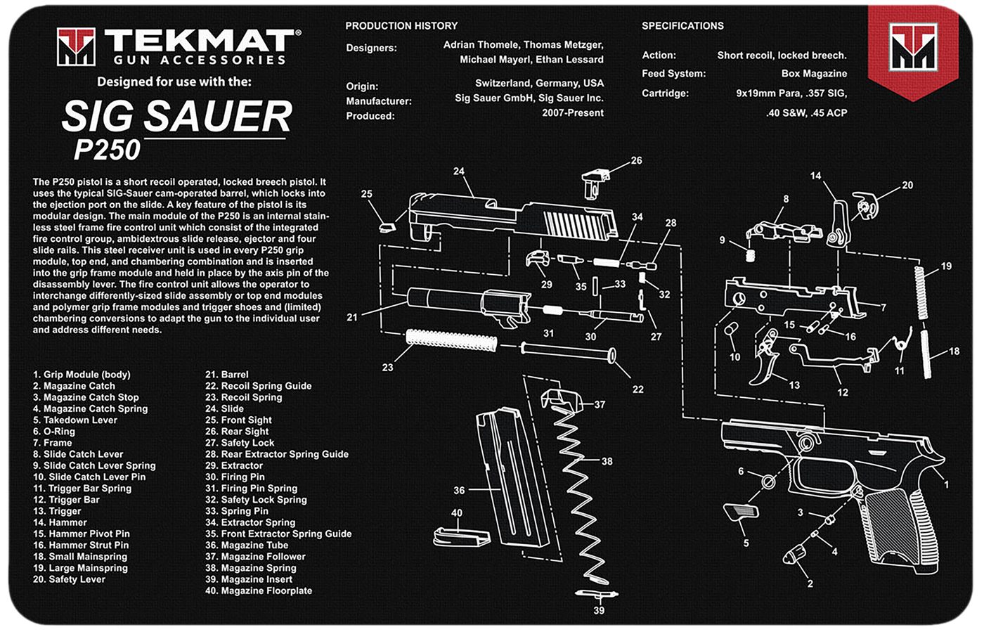 Tekmat TEKR17SIGP250 Sig Sauer P250 Cleaning Mat Black/White Rubber 11inx17