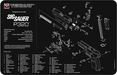 TekMat TEKR17SIGP320 Sig Sauer P320 Cleaning Mat Black/White Rubber 11inx17