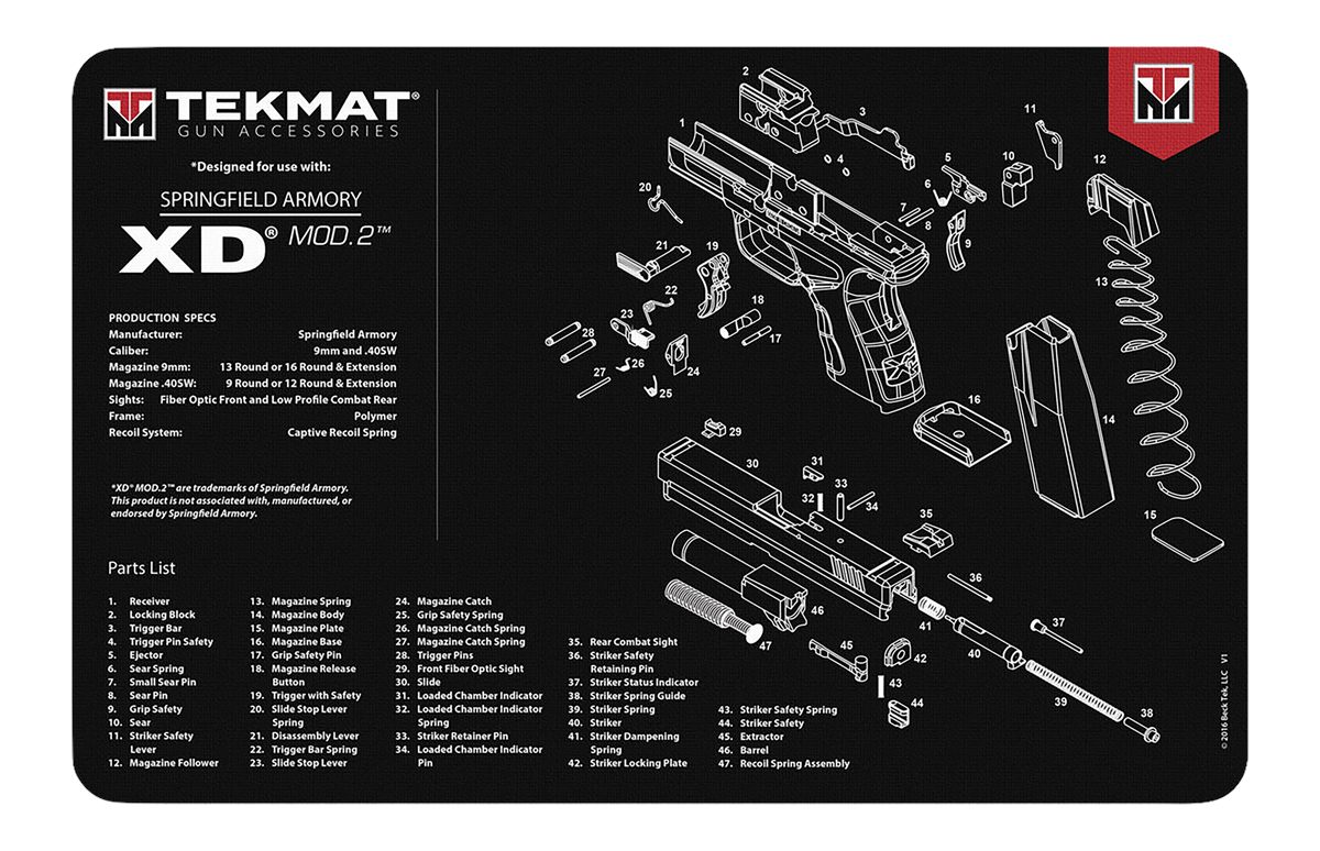 Tekmat TEKR17XDMOD2 Springfield Armory XD MOD 2 Cleaning Mat Black/White Ru