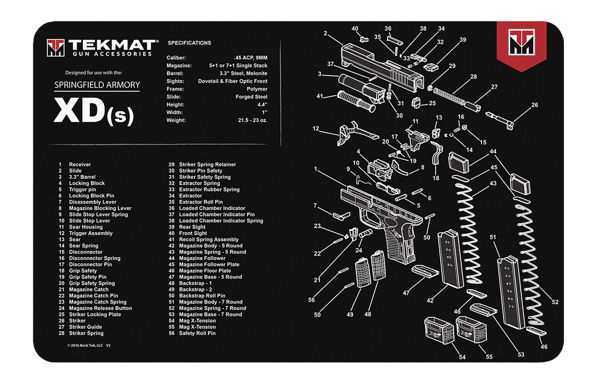 Tekmat TEKR17XDS Springfield Armory XDs Cleaning Mat Black/White Rubber 11i