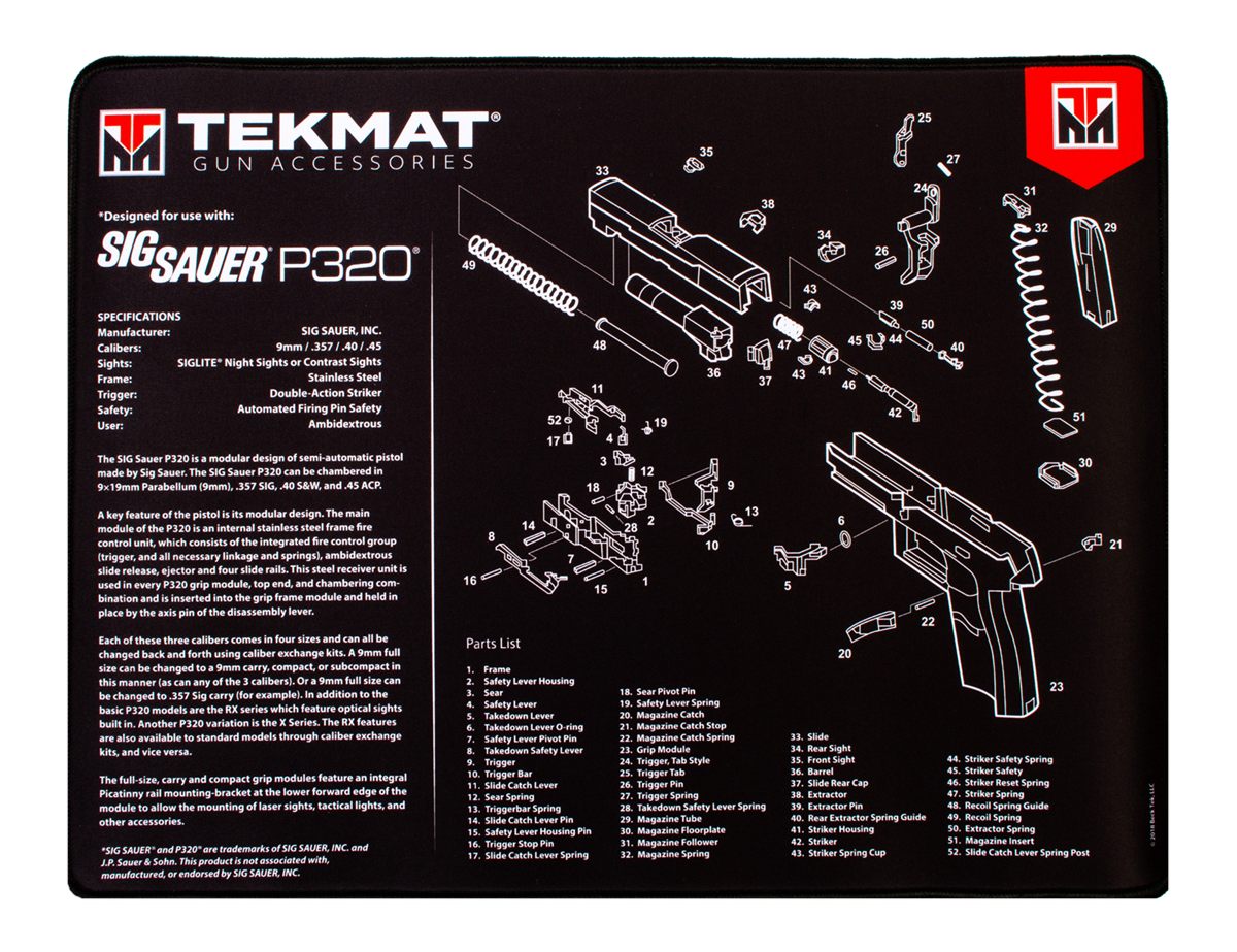 Tekmat TEKR20SIGP320 Sig Sauer P320 Ultra 20 Cleaning Mat Black/White Rubbe