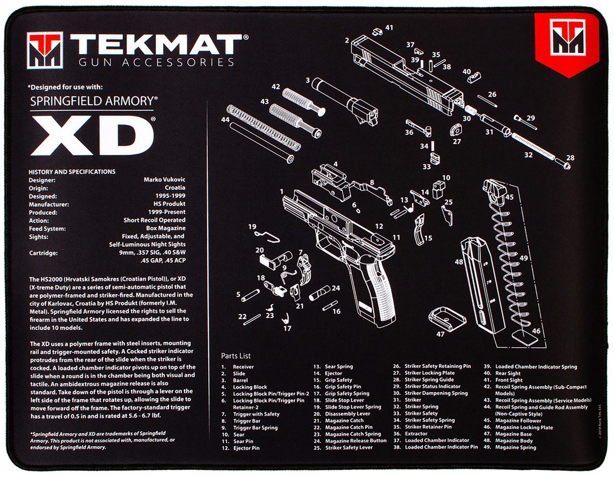 Tekmat TEKR20XD Springfield Armory XD Ultra 20 Cleaning Mat Black/White Rub