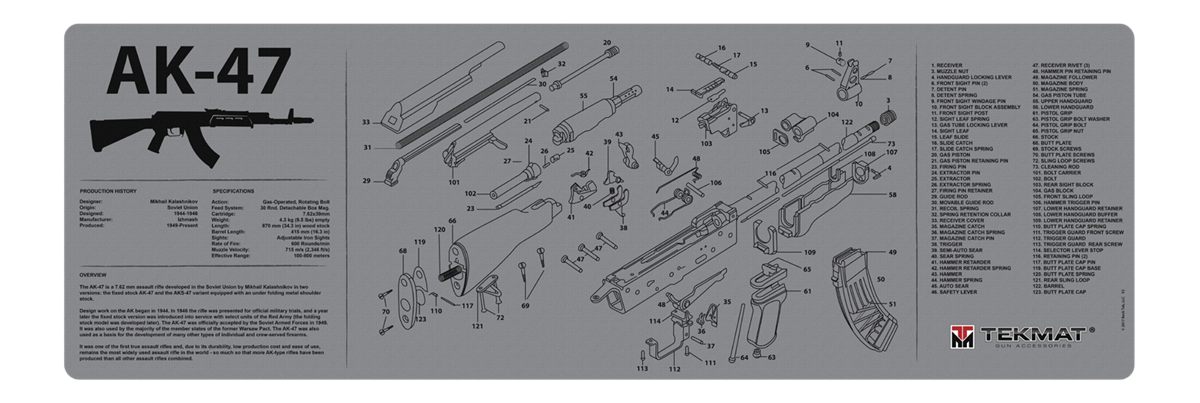 Tekmat TEKR36AK47GY AK-47 Cleaning Mat Black/Gray Rubber 12inx36in Parts Di
