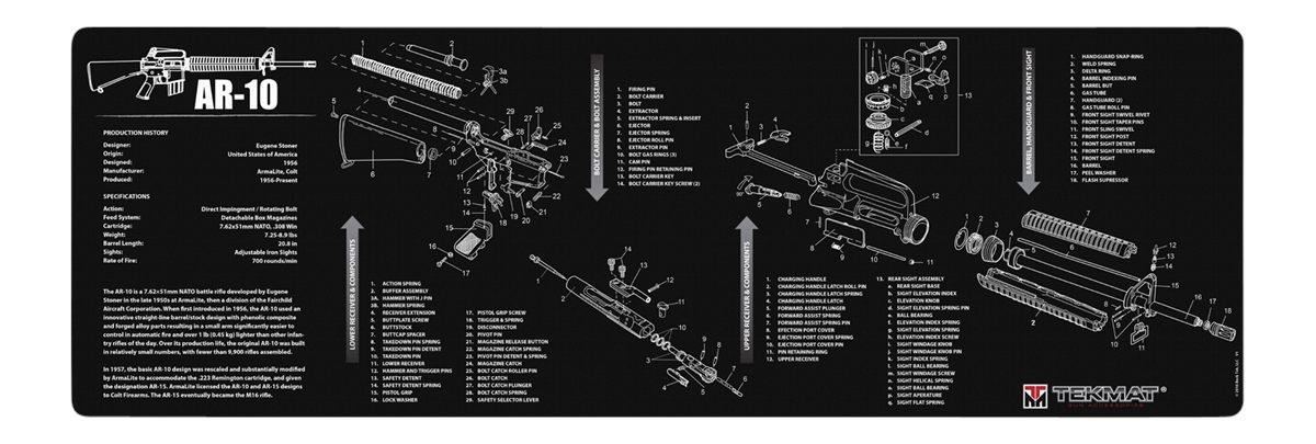 TekMat TEKR36AR10 AR-10 Cleaning Mat Black/White Rubber 12inx36in Parts Dia