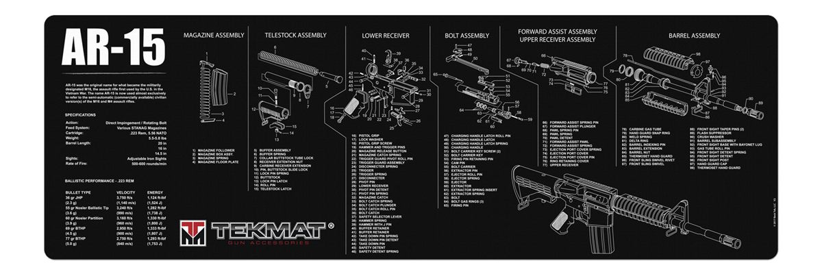 TekMat TEKR36AR15 AR-15 Cleaning Mat Black/White Rubber 12inx36in Parts Dia