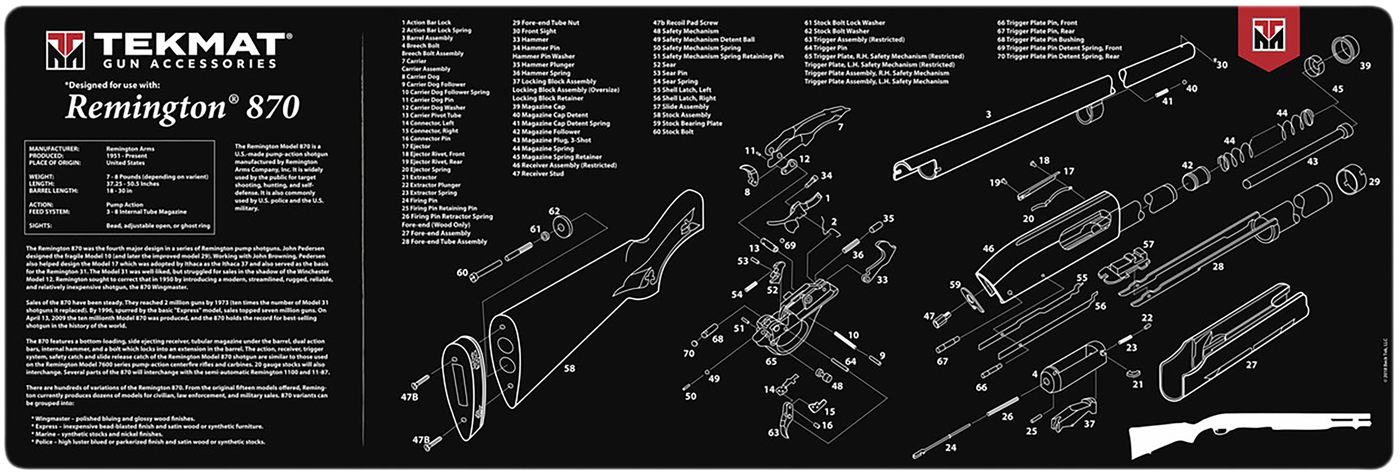 Tekmat TEKR36REM870 Remington 870 Cleaning Mat Black/White Rubber 12inx36in