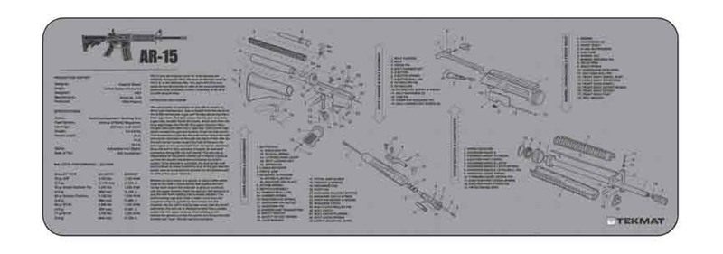 Tekmat TEKR36AR15GY AR-15 Cleaning Mat Gray Rubber 12inx36in Parts Diagram view 2
