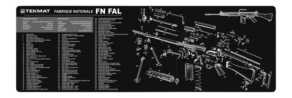 Tekmat TEKR36FNFAL FN-FAL Cleaning Mat Black/White Rubber 12inx36in Parts D