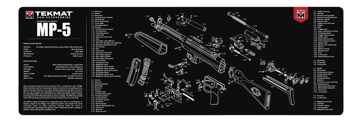 Gsm TekMat TEKR36HKMP5 MP5 Cleaning Mat Black/White Rubber 12inx36in HK Par