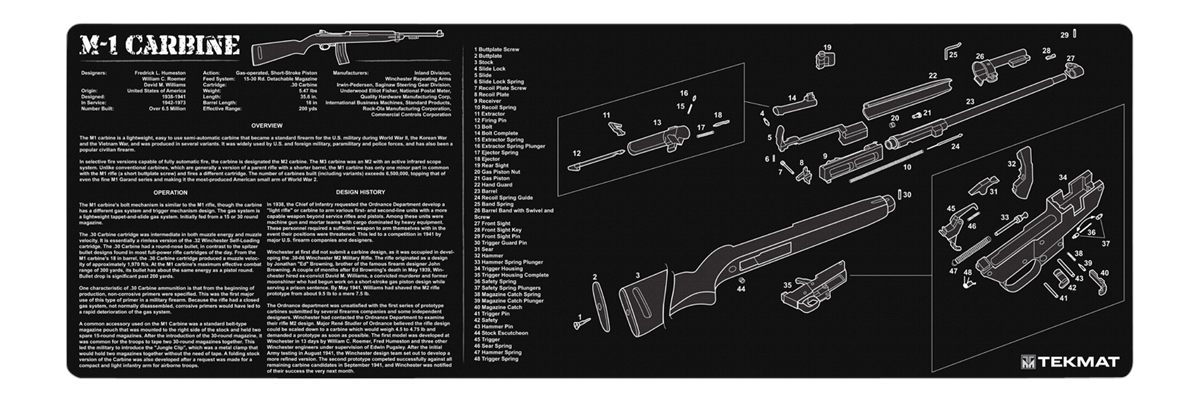 TekMat TEKR36M1CARB M1 Carbine Cleaning Mat Black/White Rubber 12inx36in Pa