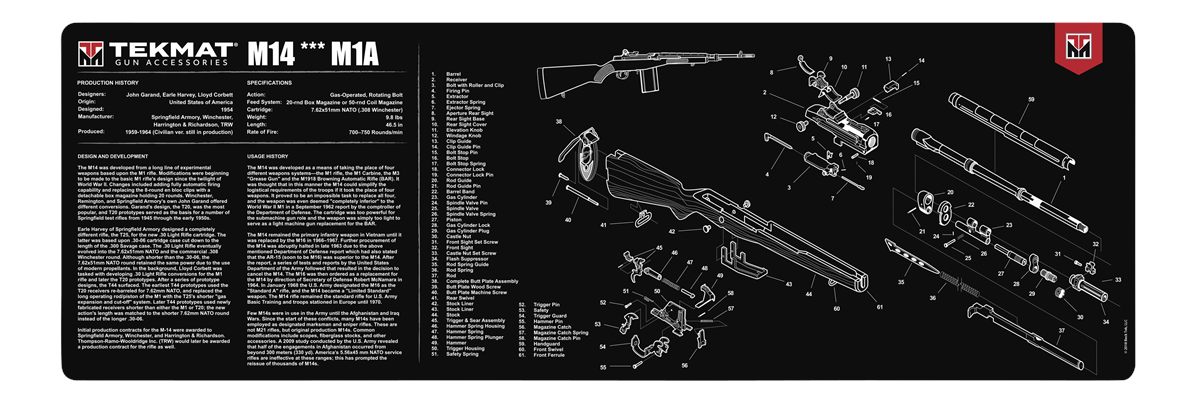 Tekmat TEKR36M14 M14 Cleaning Mat Black/White Rubber 12inx36in Springfield