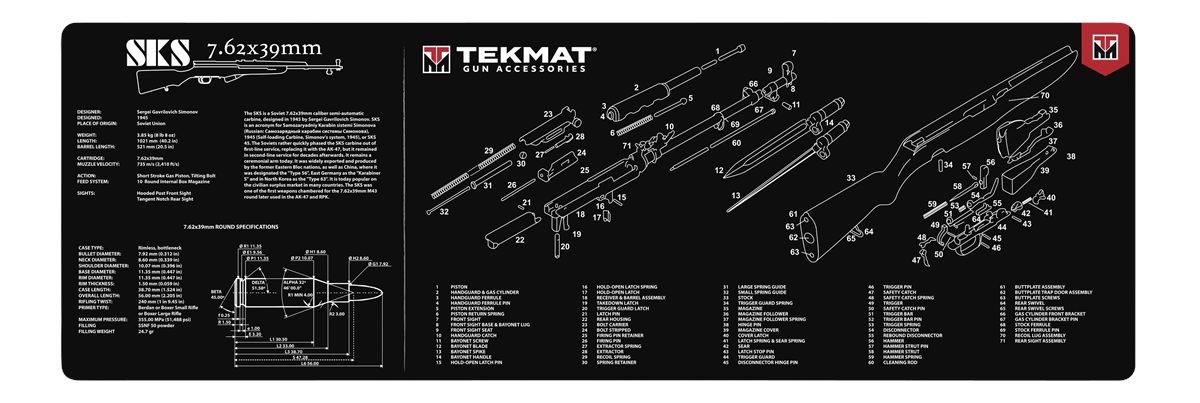 Tekmat TEKR36SKS SKS Cleaning Mat Black/White Rubber 12inx36in Parts Diagra