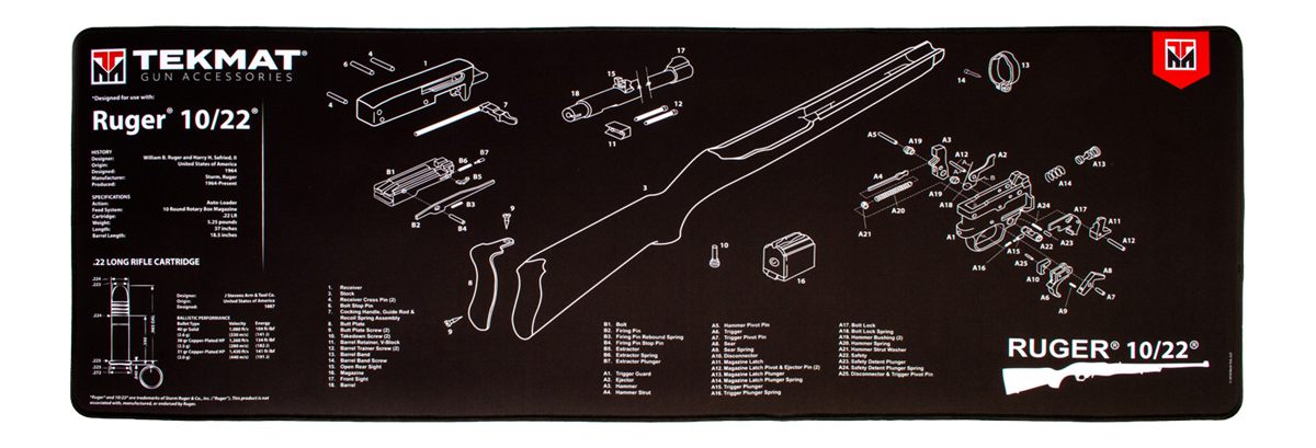 Tekmat TEKR441022 Ruger 10-22 Ultra 44 Cleaning Mat Black/White Rubber 15in