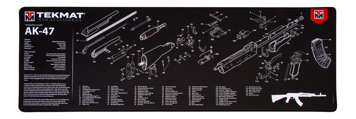 Tekmat TEKR44AK47 AK-47 Ultra 44 Cleaning Mat Black/White Rubber 15inx44in