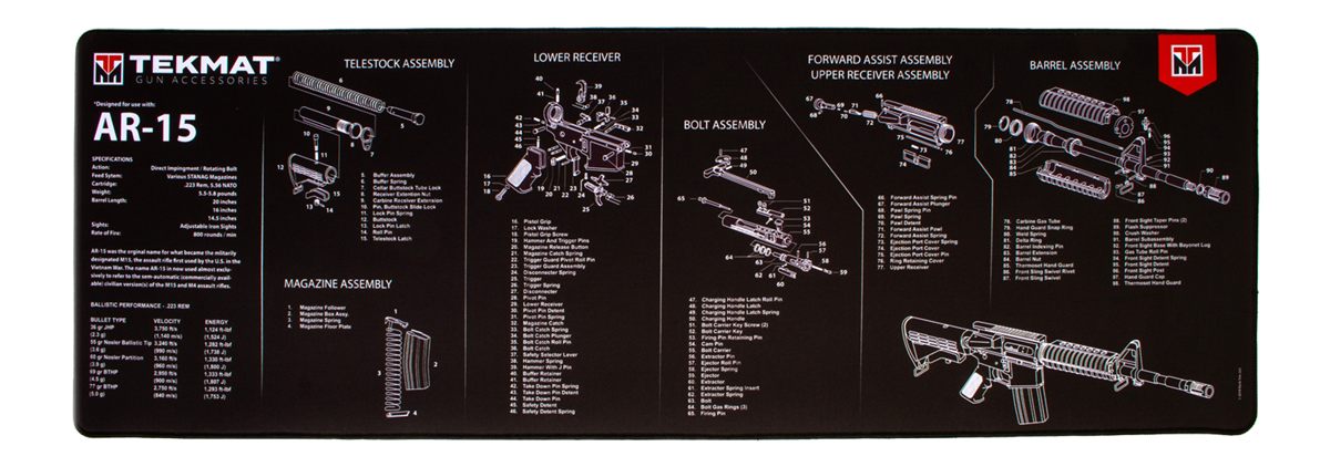 TekMat TEKR44AR15 AR-15 Ultra 44 Cleaning Mat Black/White Rubber 15inx44in