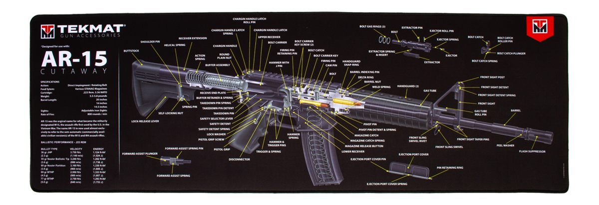 TekMat TEKR44AR15CA AR-15 Cleaning Mat Black/White Rubber 15inx44in 3D Cuta
