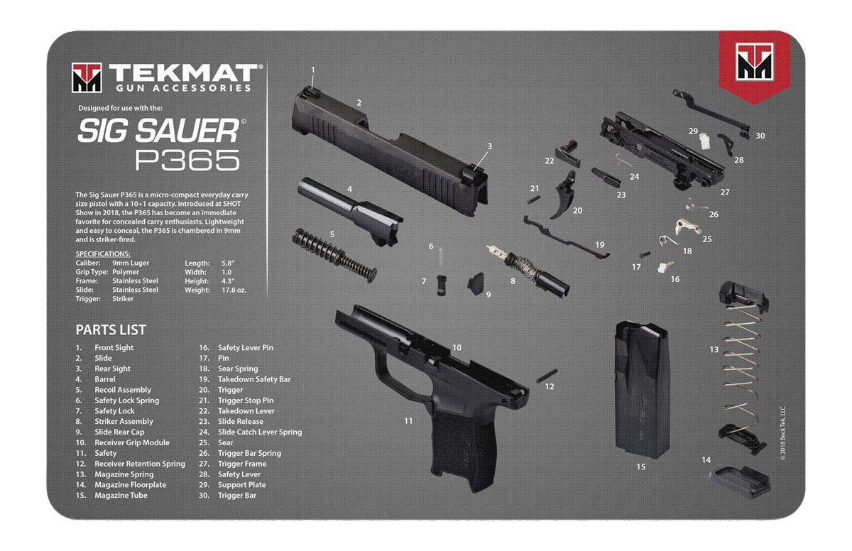 TekMat TEKR17SIG9365 Sig Sauer P365 Cleaning Mat Multi-Color Rubber 11inx17