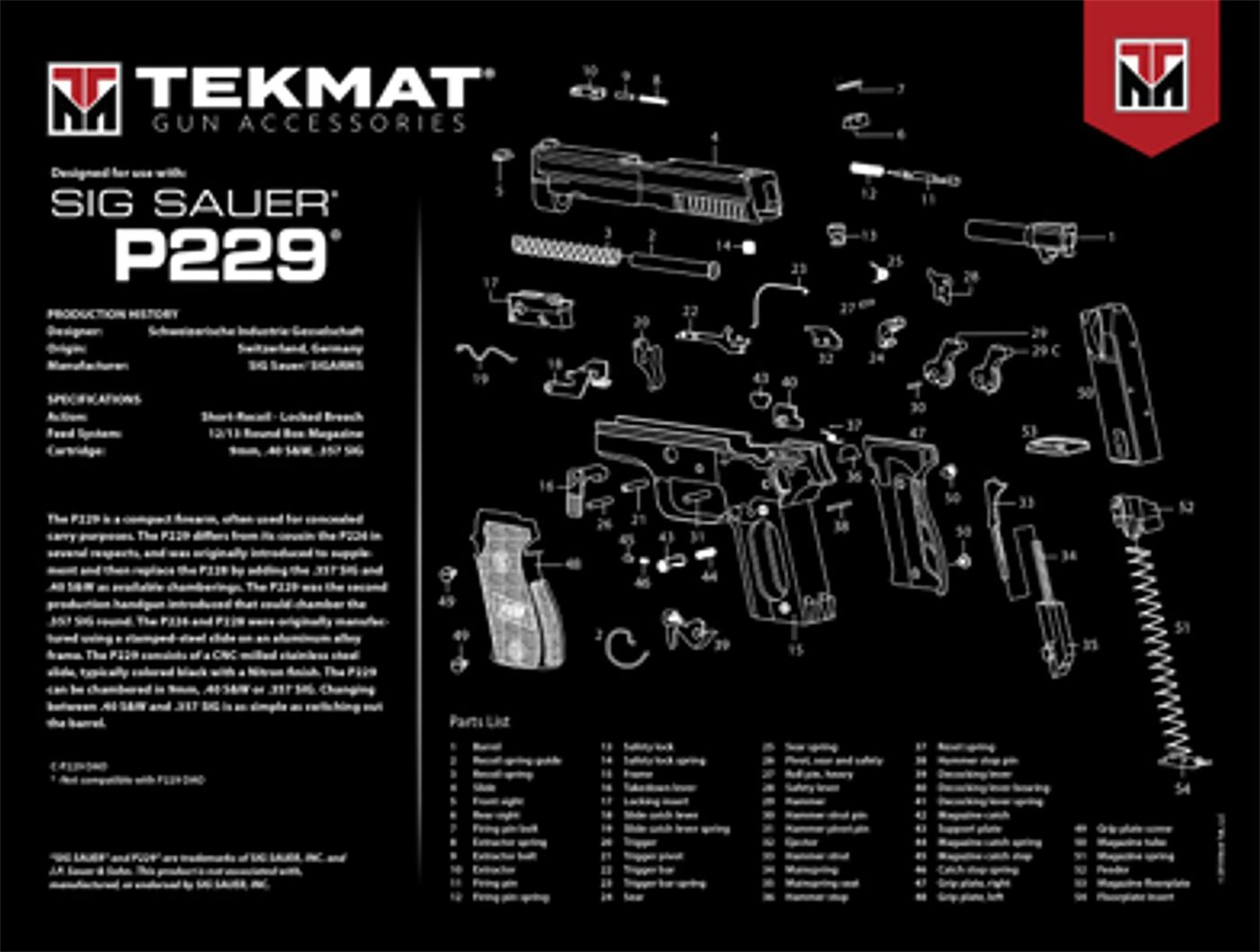 Tekmat TEKR20SIGP229 Sig Sauer P229 Ultra 20 Cleaning Mat Multi-Color Rubbe