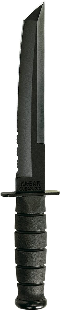 KA BAR Knives 1245 Tanto 8in Fixed Part Serrated Black 1095 Cro-Van Blade