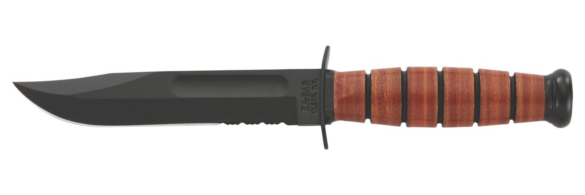 KA BAR Knives 1252 Usmc 5.25in Fixed Clip Point Part Serrated Black 1095 Cr